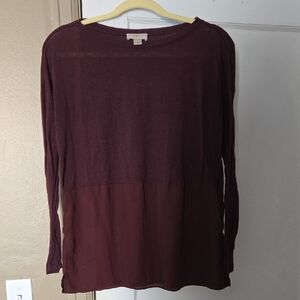 LOFT Deep Burgundy Long Sleeve Top With Chiffon Bottom